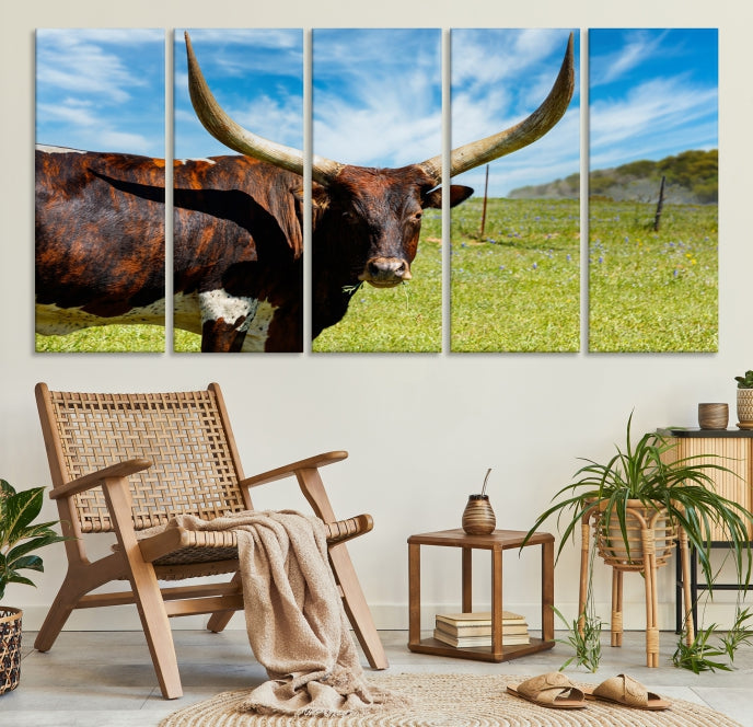 Big Horn and Cow Large Wall Art Canvas Print