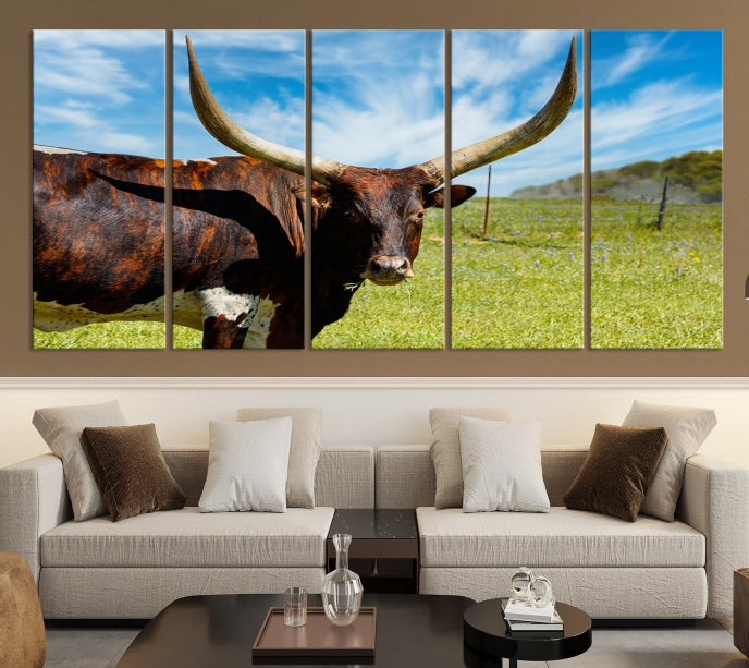 Big Horn and Cow Large Wall Art Canvas Print