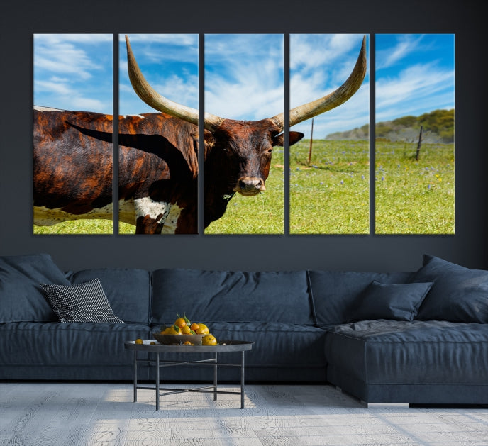 Big Horn and Cow Large Wall Art Canvas Print