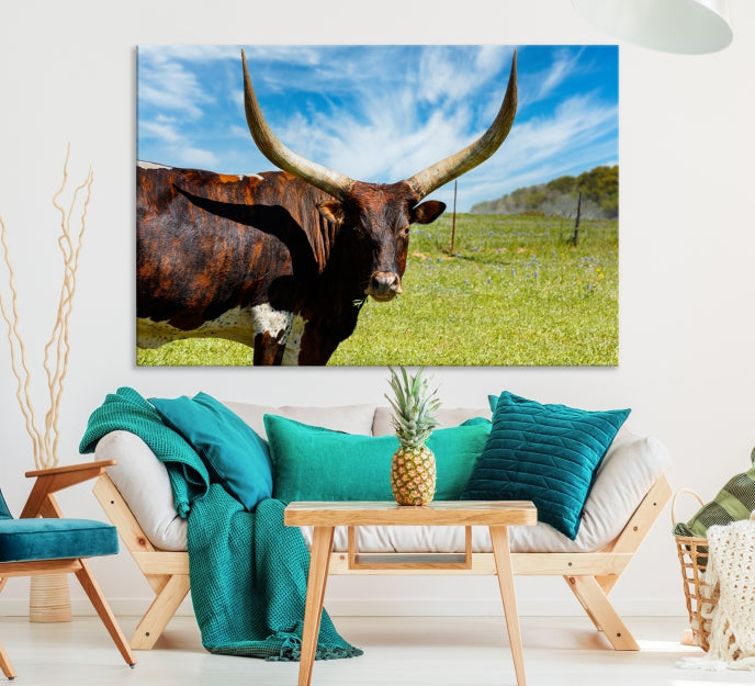 Big Horn and Cow Large Wall Art Canvas Print