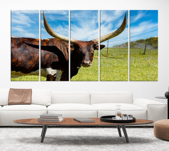 Big Horn and Cow Large Wall Art Canvas Print