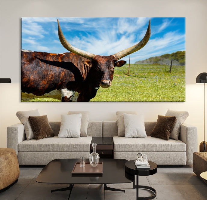 Big Horn and Cow Large Wall Art Canvas Print