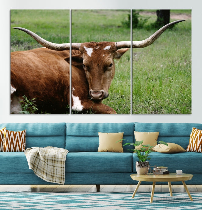 Big Horn Cow Animal Large Wall Art Canvas Print