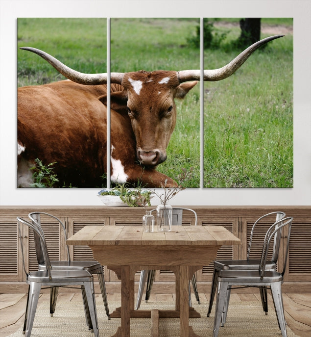 Big Horn Cow Animal Large Wall Art Canvas Print