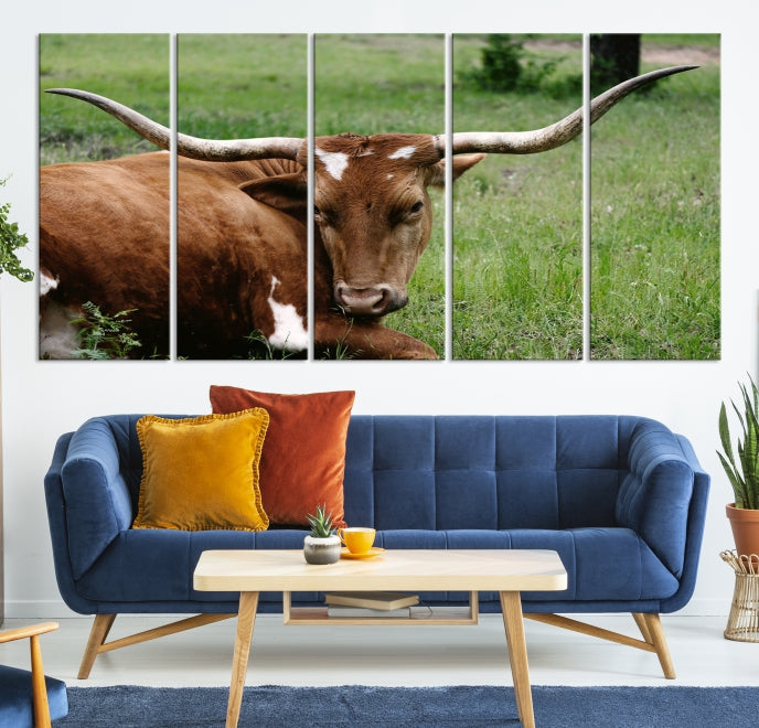 Big Horn Cow Animal Large Wall Art Canvas Print