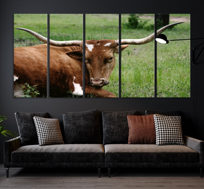 Big Horn Cow Animal Large Wall Art Canvas Print