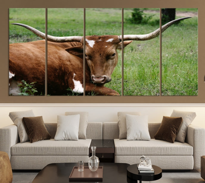 Big Horn Cow Animal Large Wall Art Canvas Print