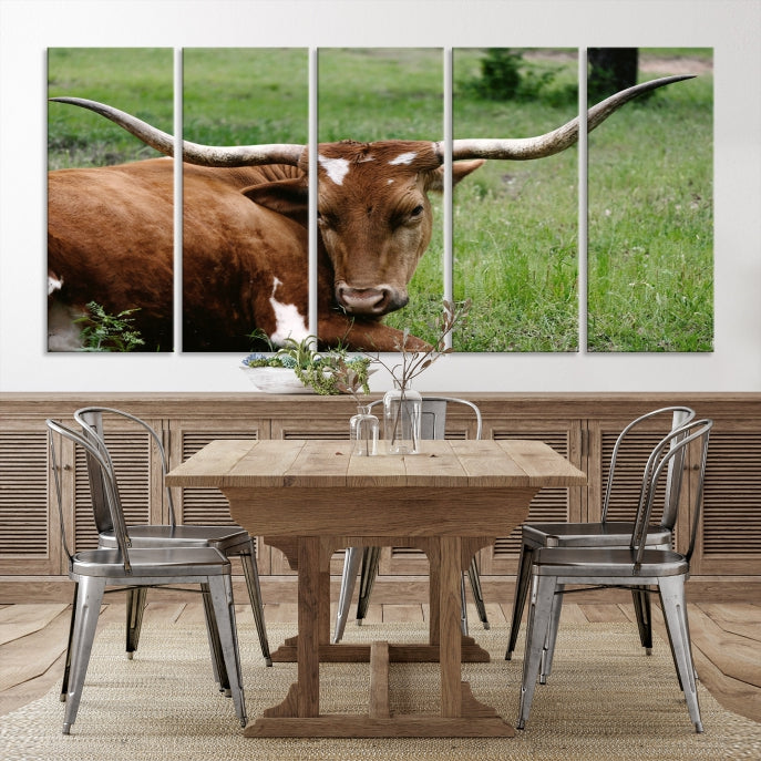 Big Horn Cow Animal Large Wall Art Canvas Print