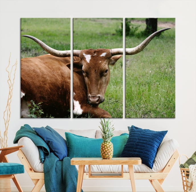 Big Horn Cow Animal Large Wall Art Canvas Print