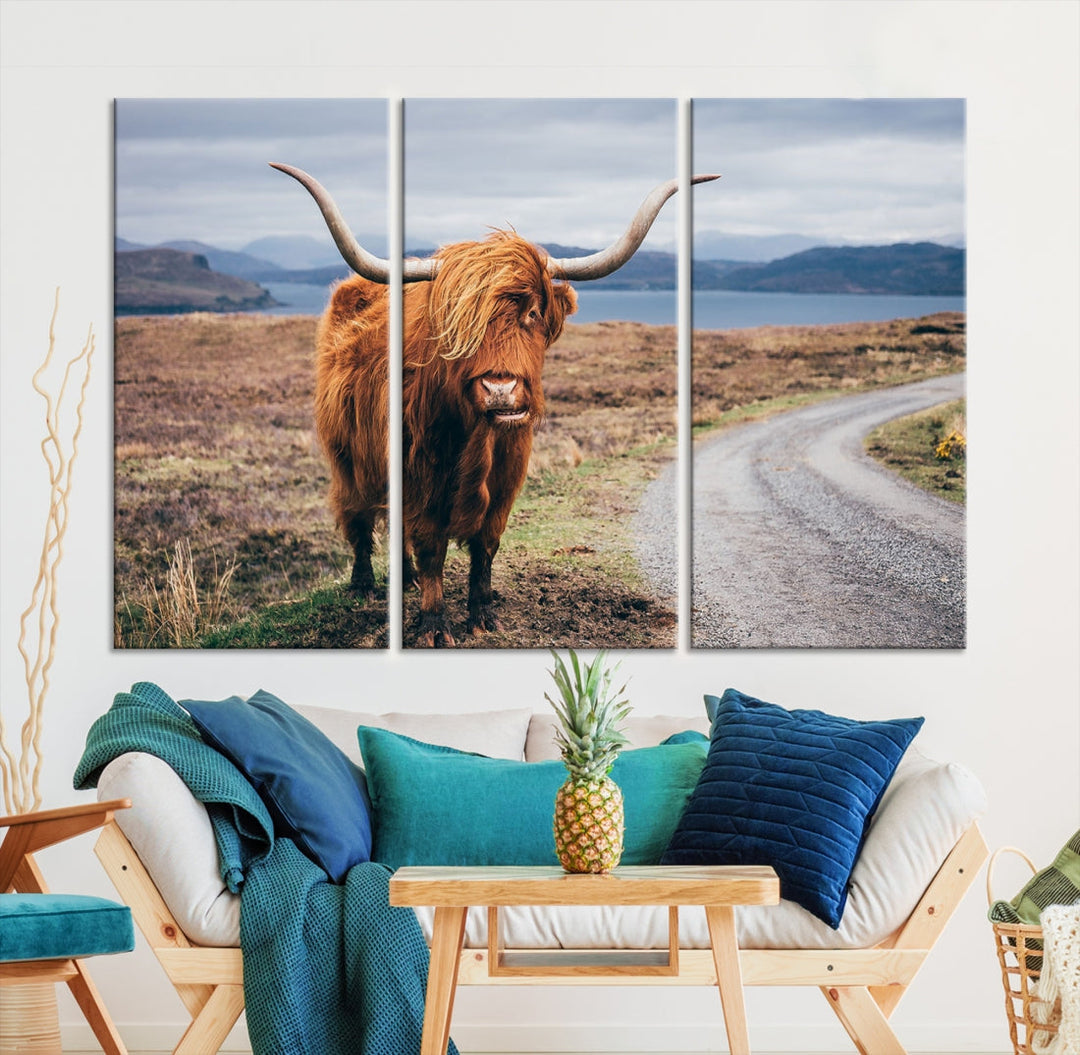 Big Horn Highland Cow Canvas Wall Art Print Animal Photograph Art Canvas