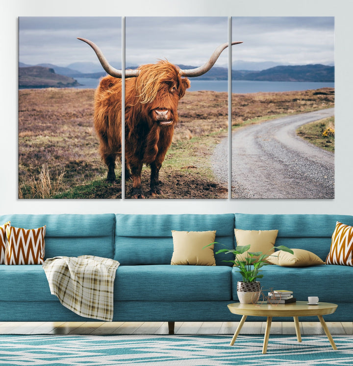 Big Horn Highland Cow Canvas Wall Art Print Animal Photograph Art Canvas