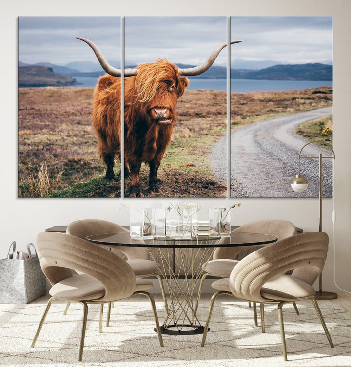 Big Horn Highland Cow Canvas Wall Art Print Animal Photograph Art Canvas