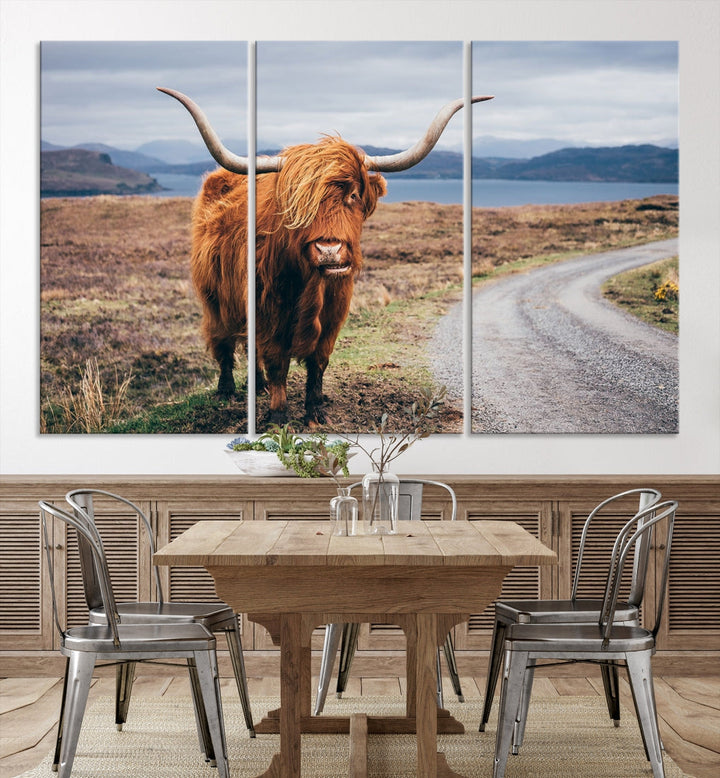 Big Horn Highland Cow Canvas Wall Art Print Animal Photograph Art Canvas