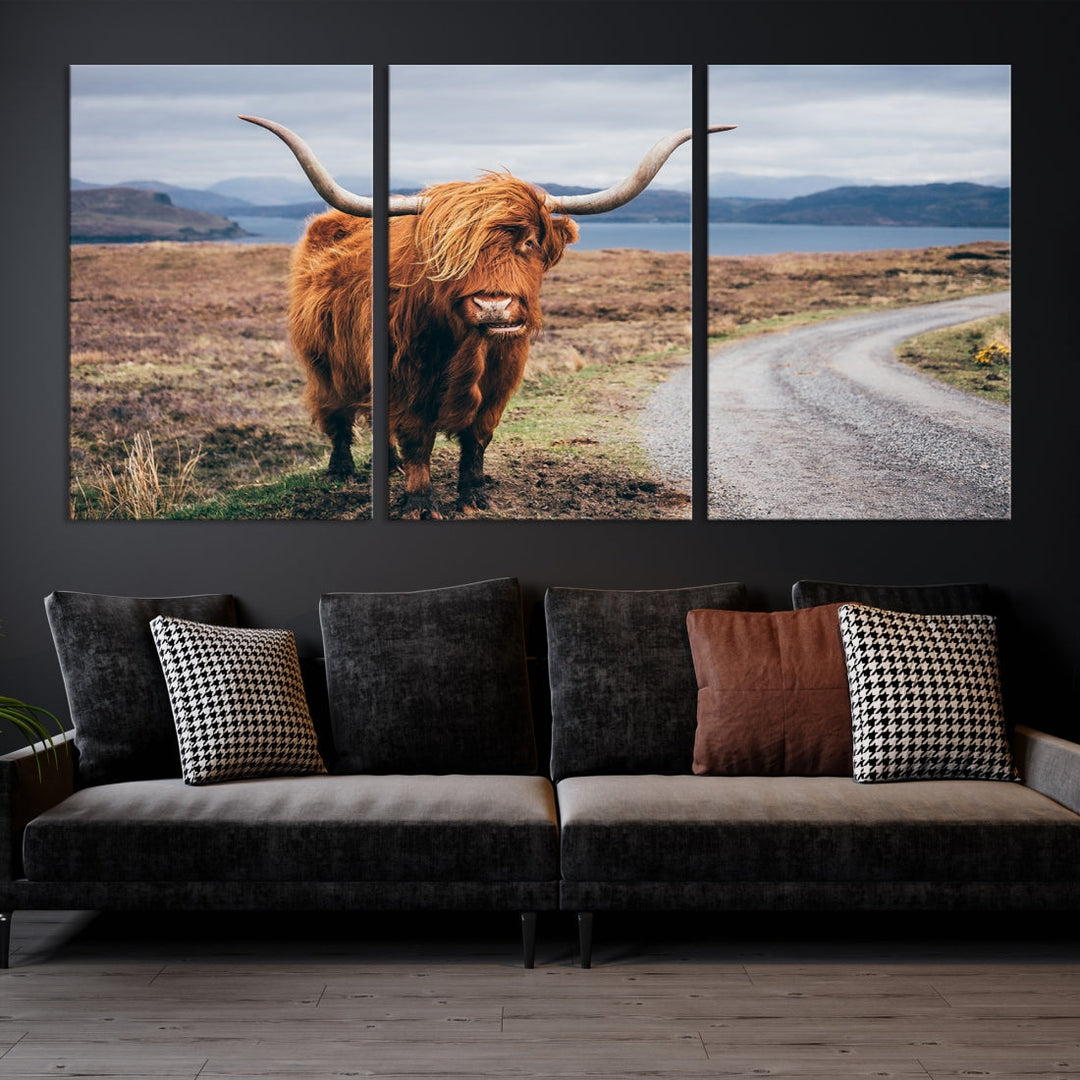 Big Horn Highland Cow Canvas Wall Art Print Animal Photograph Art Canvas