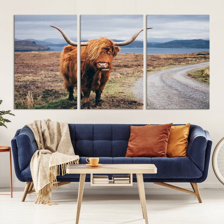 Big Horn Highland Cow Canvas Wall Art Print Animal Photograph Art Canvas