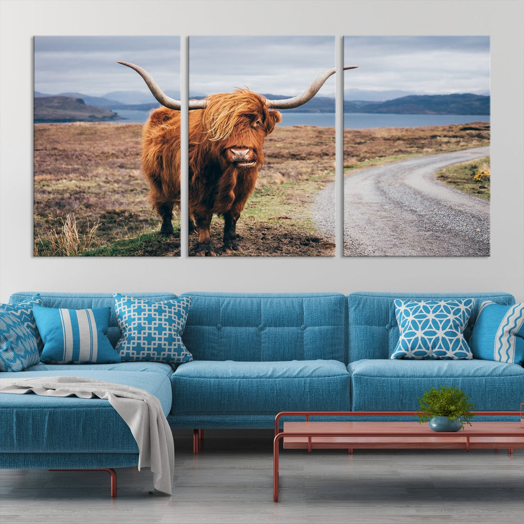 Big Horn Highland Cow Canvas Wall Art Print Animal Photograph Art Canvas