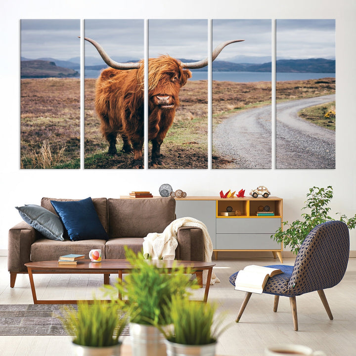 Big Horn Highland Cow Canvas Wall Art Print Animal Photograph Art Canvas