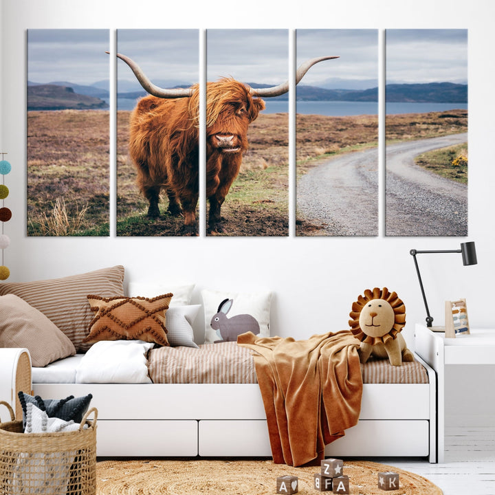 Big Horn Highland Cow Canvas Wall Art Print Animal Photograph Art Canvas