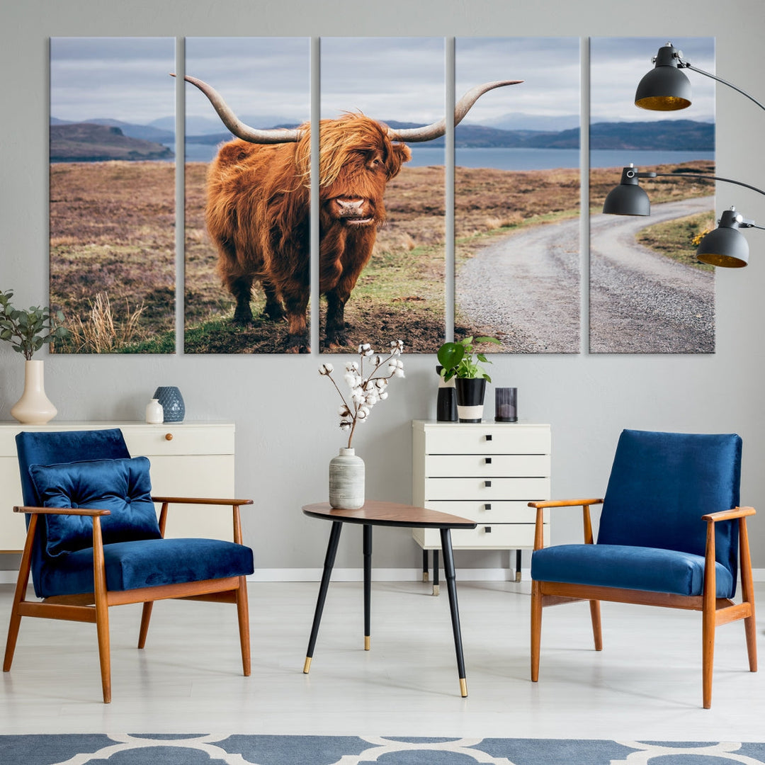 Big Horn Highland Cow Canvas Wall Art Print Animal Photograph Art Canvas