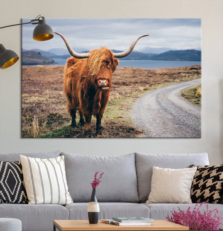 Big Horn Highland Cow Canvas Wall Art Print Animal Photograph Art Canvas