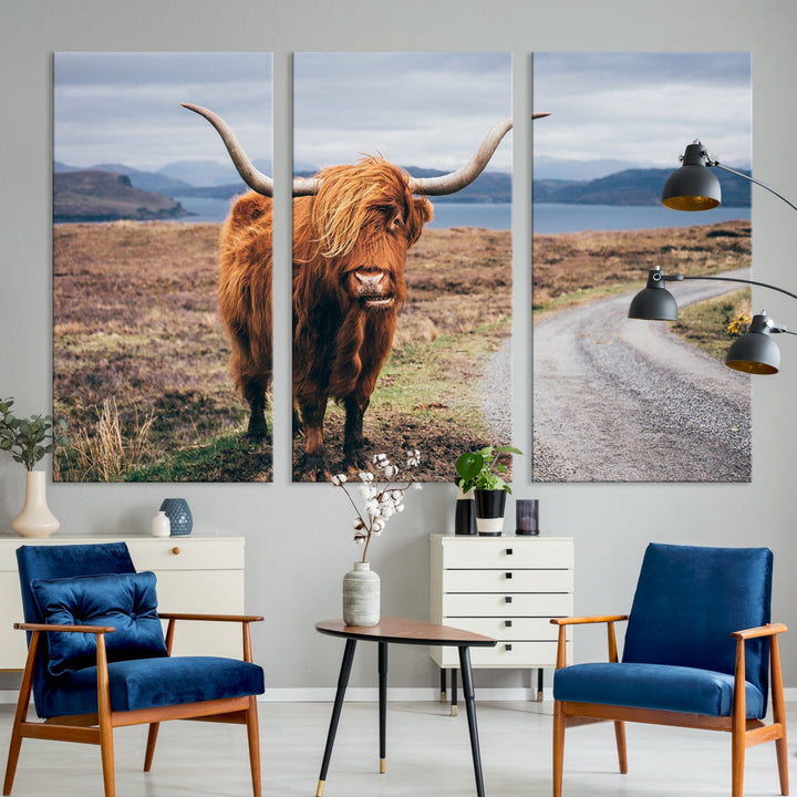 Big Horn Highland Cow Canvas Wall Art Print Animal Photograph Art Canvas