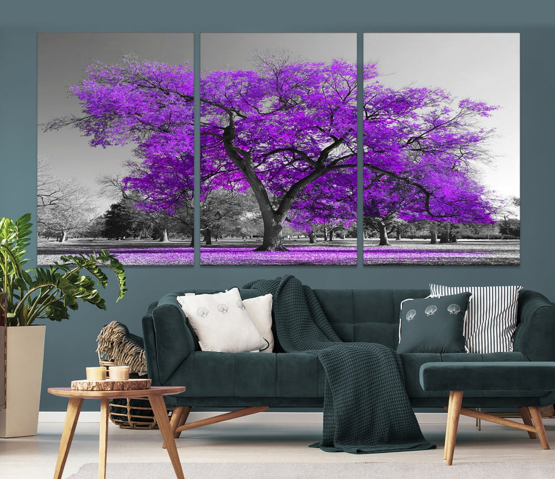 Big Purple Tree Canvas Wall Art Print Black White Purple Art Painting Large Canvas