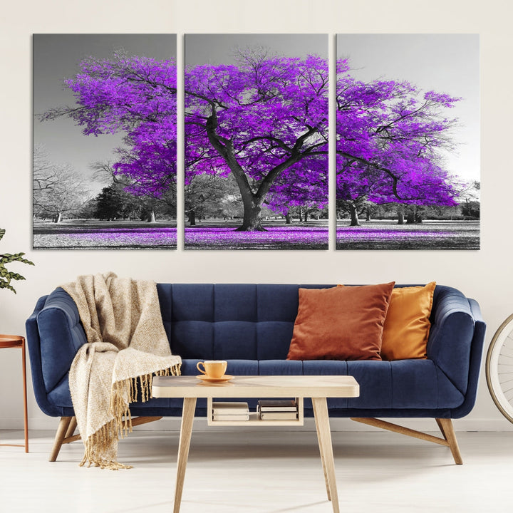 Big Purple Tree Canvas Wall Art Print Black White Purple Art Painting Large Canvas