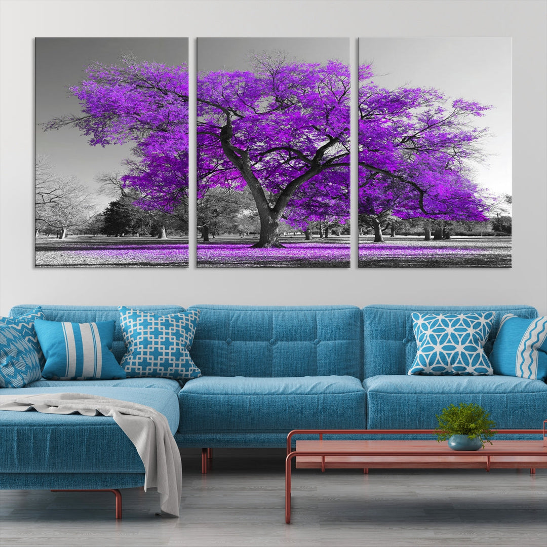 Big Purple Tree Canvas Wall Art Print Black White Purple Art Painting Large Canvas