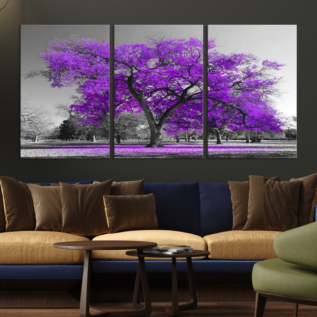 Big Purple Tree Canvas Wall Art Print Black White Purple Art Painting Large Canvas