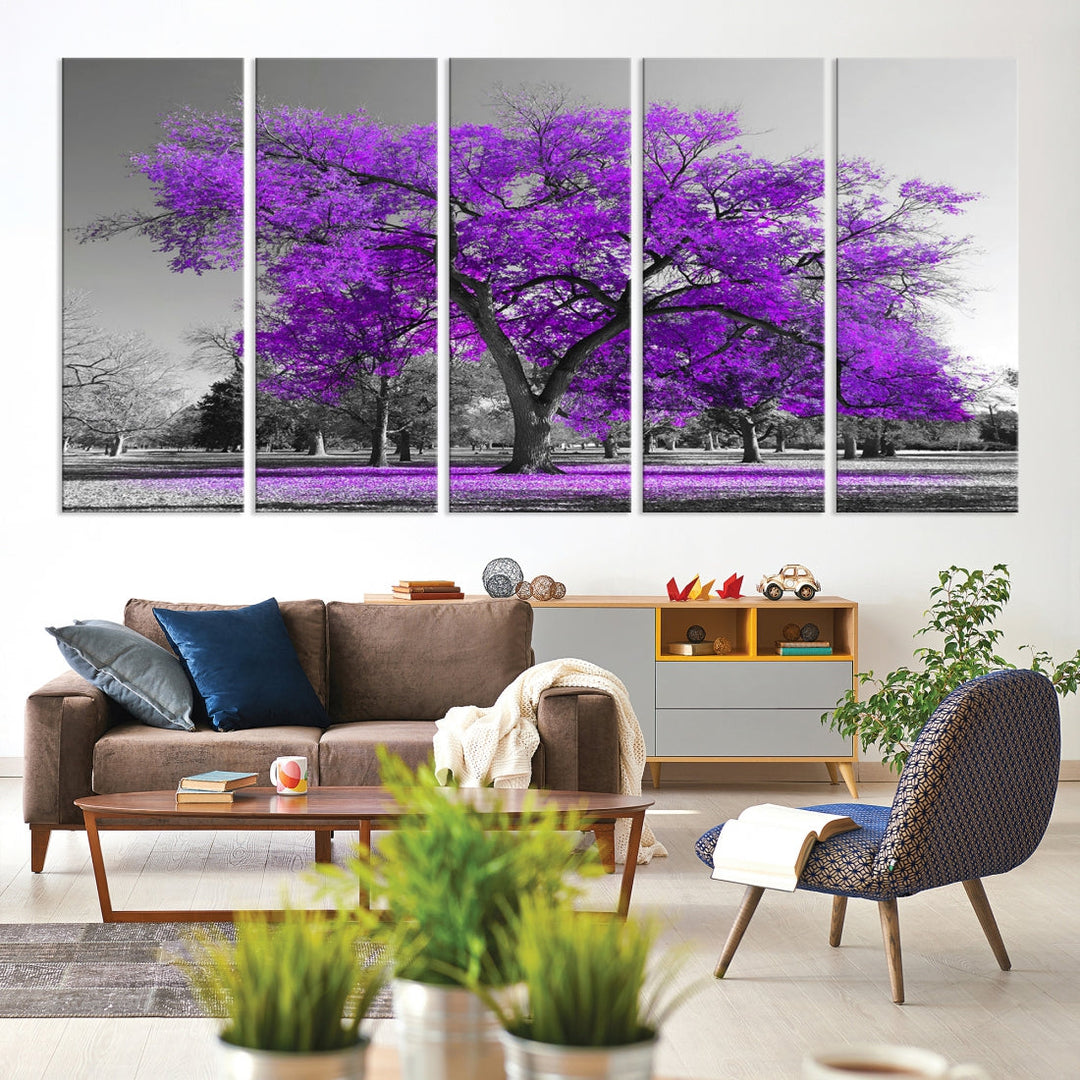 Big Purple Tree Canvas Wall Art Print Black White Purple Art Painting Large Canvas