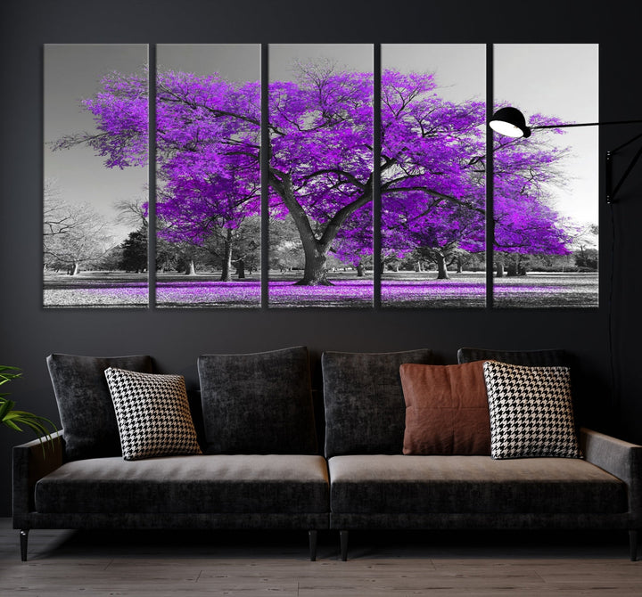 Big Purple Tree Canvas Wall Art Print Black White Purple Art Painting Large Canvas