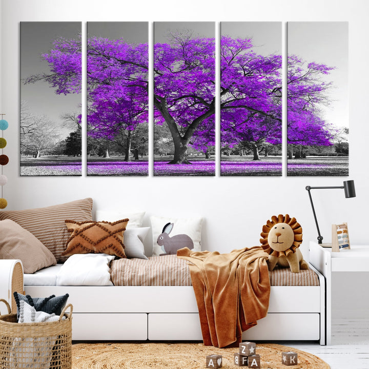 Big Purple Tree Canvas Wall Art Print Black White Purple Art Painting Large Canvas