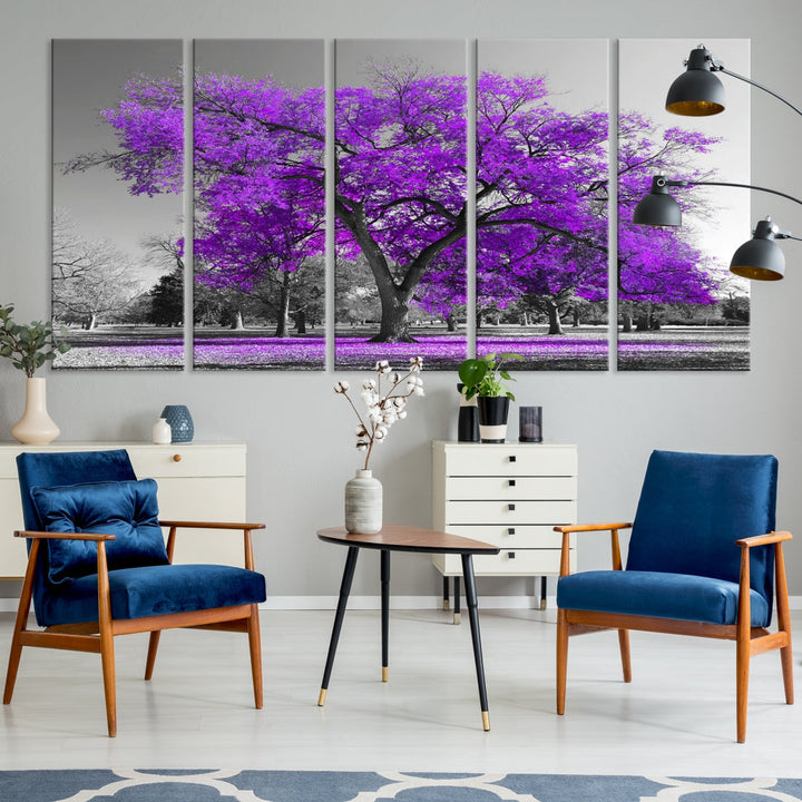 Big Purple Tree Canvas Wall Art Print Black White Purple Art Painting Large Canvas