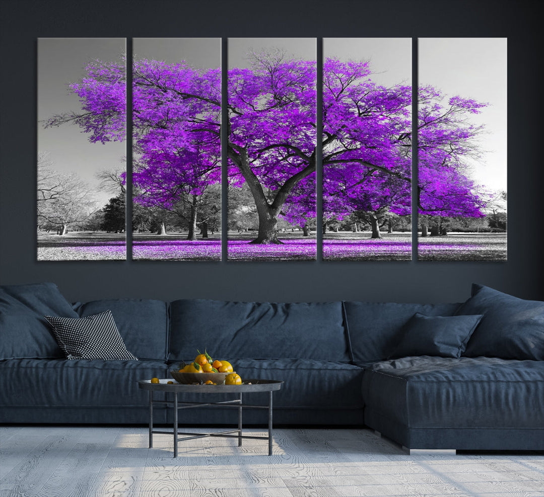 Big Purple Tree Canvas Wall Art Print Black White Purple Art Painting Large Canvas