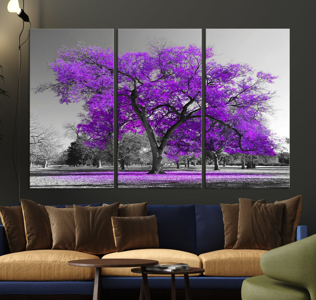 Big Purple Tree Canvas Wall Art Print Black White Purple Art Painting Large Canvas