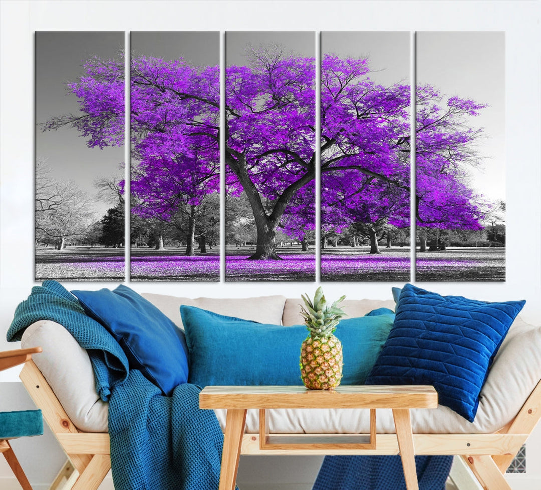 Big Purple Tree Canvas Wall Art Print Black White Purple Art Painting Large Canvas