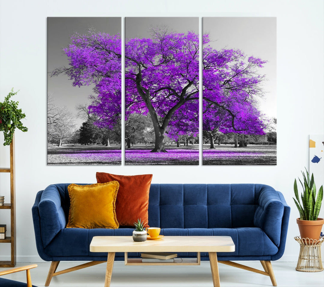 Big Purple Tree Canvas Wall Art Print Black White Purple Art Painting Large Canvas