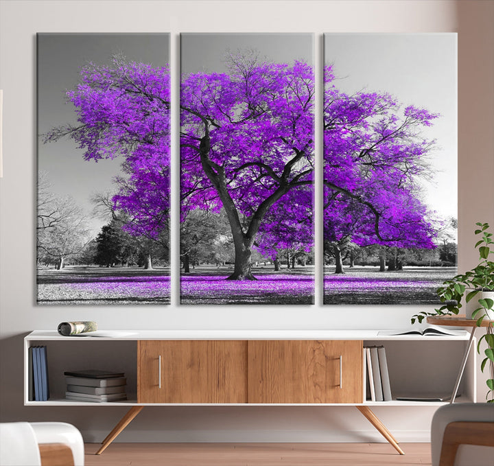 Big Purple Tree Canvas Wall Art Print Black White Purple Art Painting Large Canvas