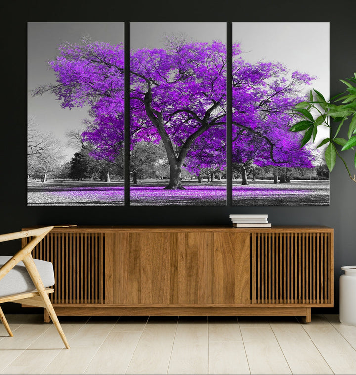 Big Purple Tree Canvas Wall Art Print Black White Purple Art Painting Large Canvas