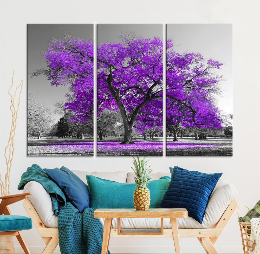 Big Purple Tree Canvas Wall Art Print Black White Purple Art Painting Large Canvas