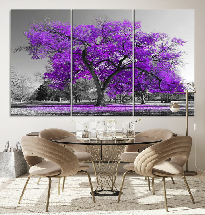 Big Purple Tree Canvas Wall Art Print Black White Purple Art Painting Large Canvas