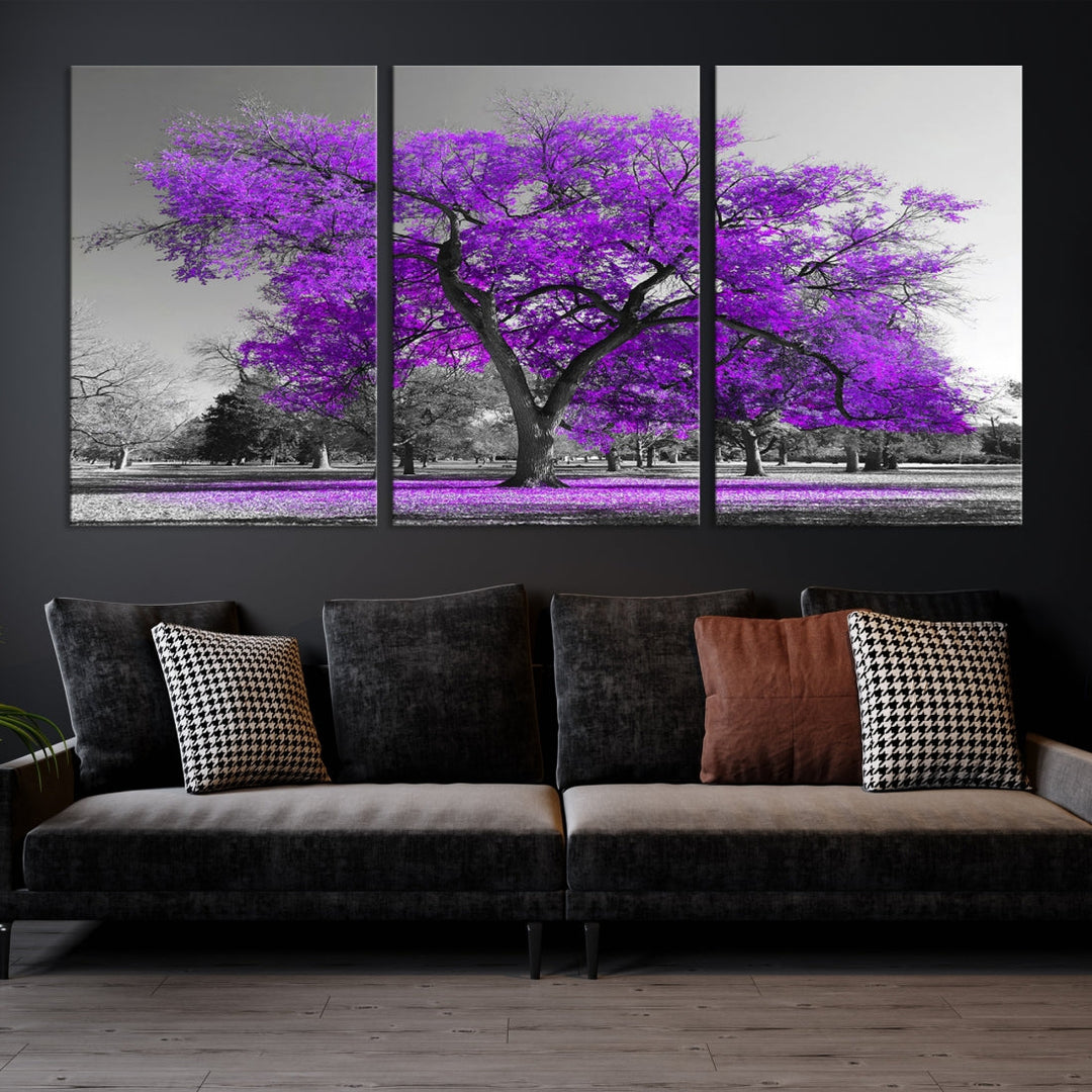 Big Purple Tree Canvas Wall Art Print Black White Purple Art Painting Large Canvas