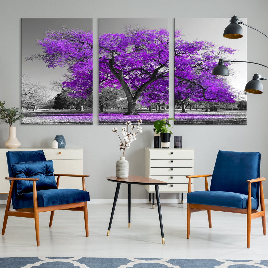 Big Purple Tree Canvas Wall Art Print Black White Purple Art Painting Large Canvas