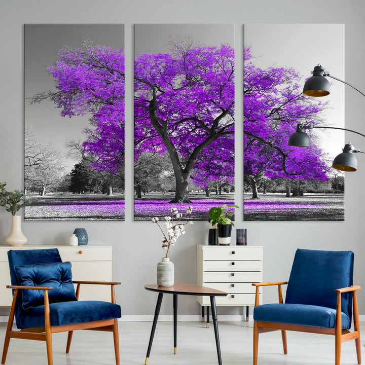 Big Purple Tree Canvas Wall Art Print Black White Purple Art Painting Large Canvas