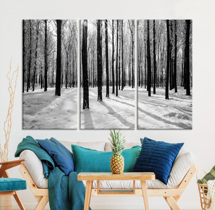 Birch Tree Forest Winter Landscape Large Wall Art Canvas Print