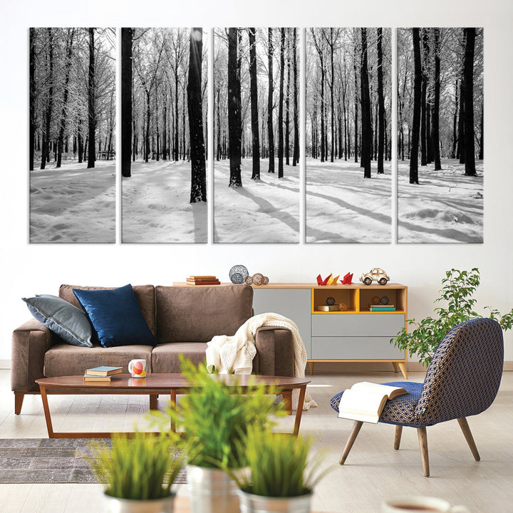 Birch Tree Forest Winter Landscape Large Wall Art Canvas Print