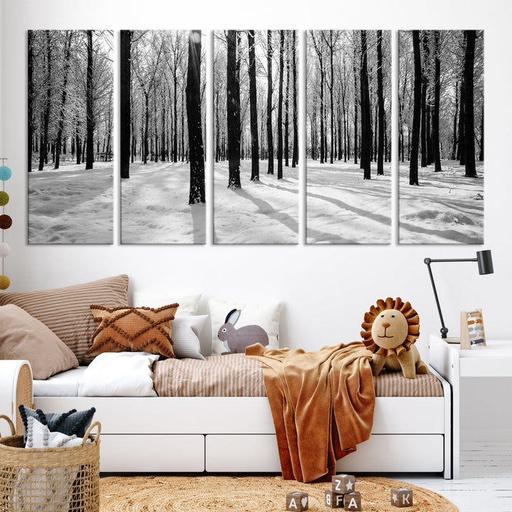 Birch Tree Forest Winter Landscape Large Wall Art Canvas Print