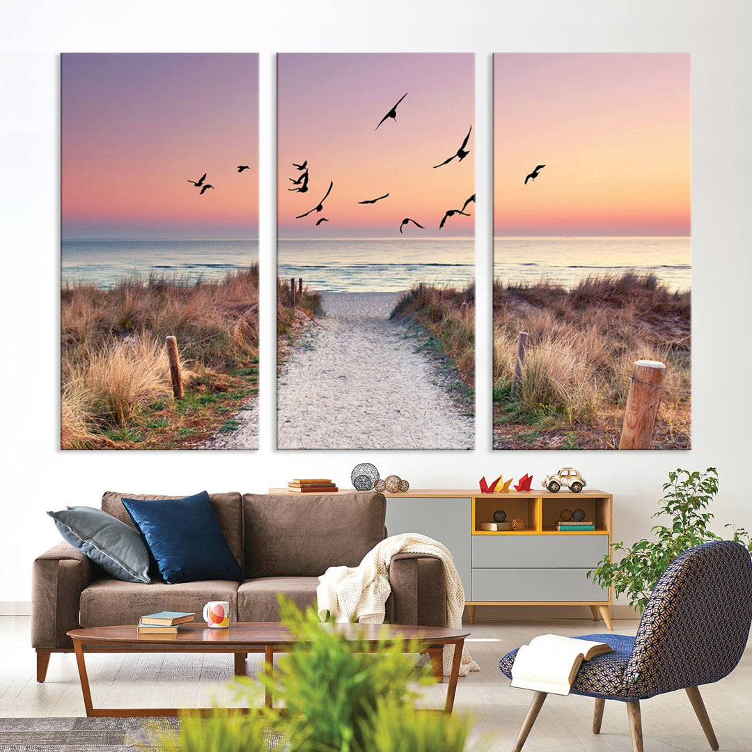 Birds on the Beach Sunset Wall Art Canvas Print