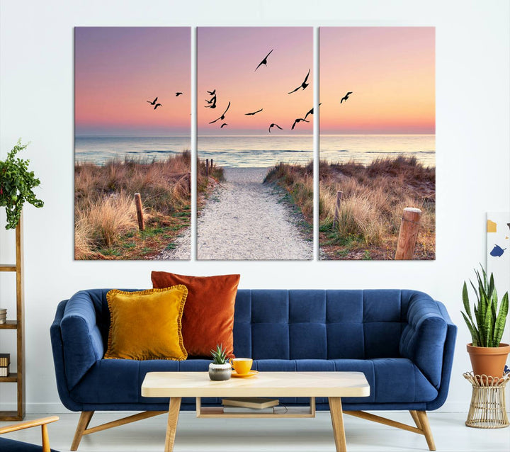 Birds on the Beach Sunset Wall Art Canvas Print