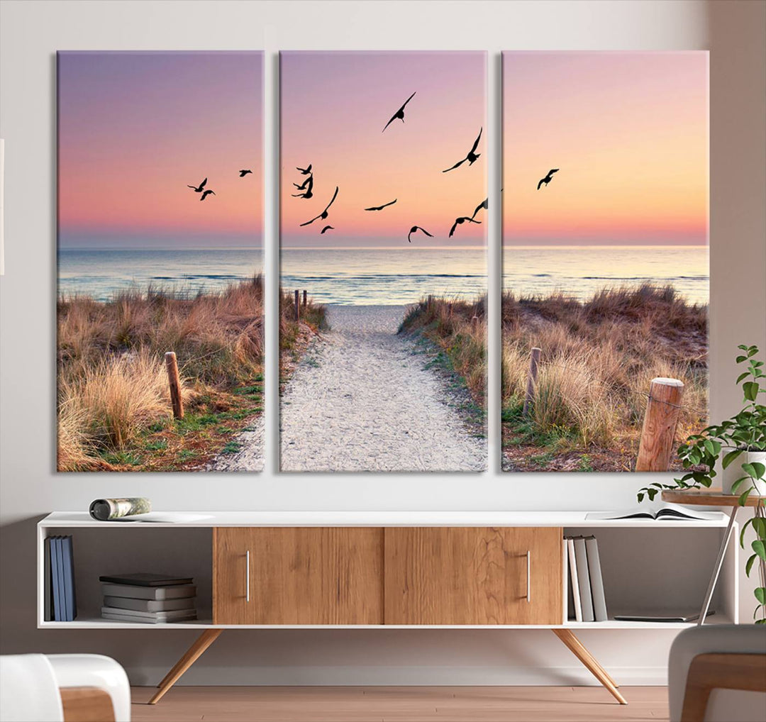 Birds on the Beach Sunset Wall Art Canvas Print